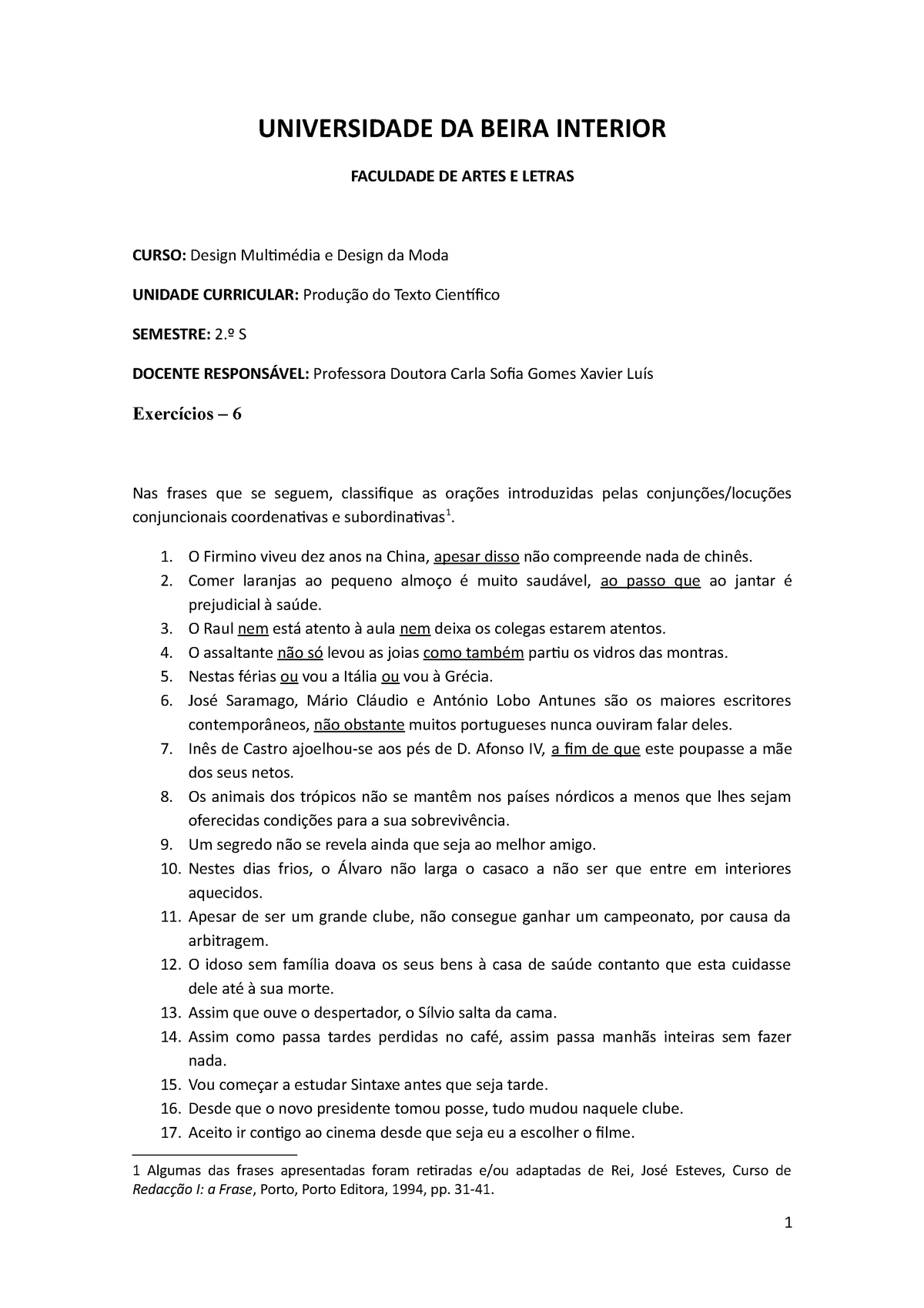 41 Classificação De Orações Universidade Da Beira Interior Faculdade De Artes E Letras Curso 6562