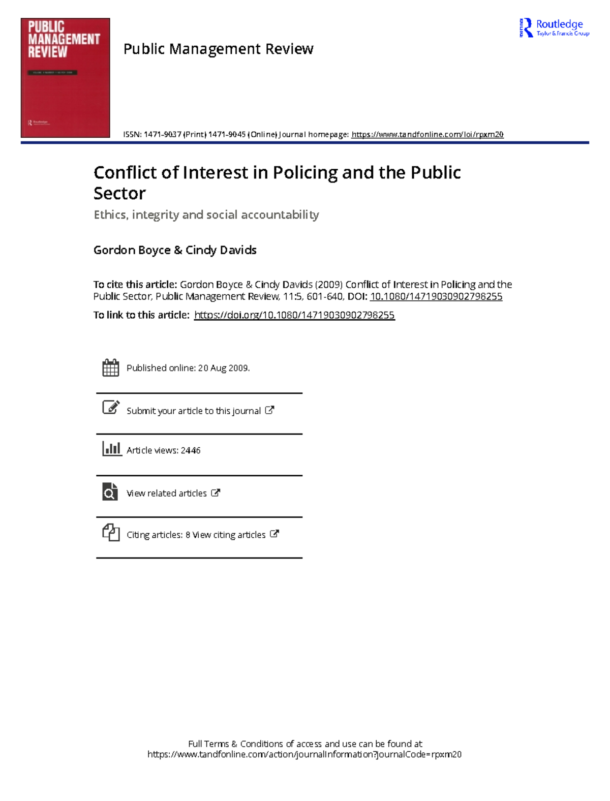 Conflict of Interest in Policing and the Public Sector - 1080 ...