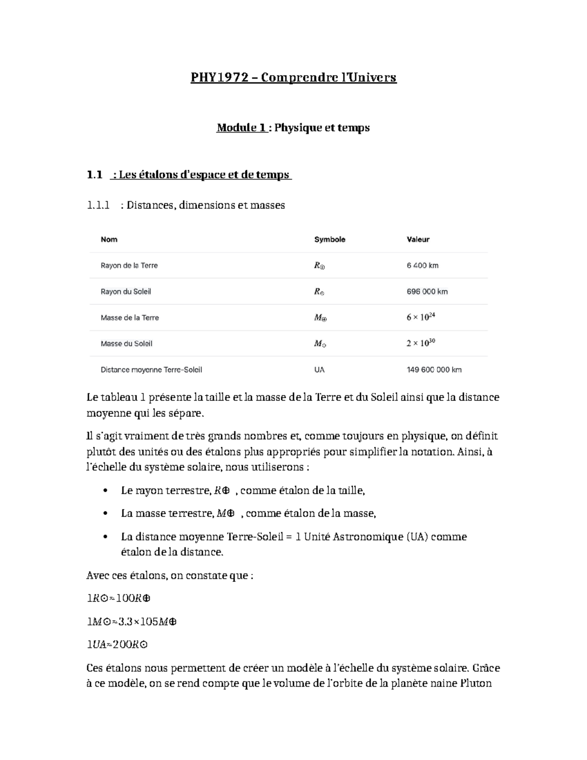 PHY1972 - Notes des premiers cours - PHY1972 – Comprendre l’Univers ...
