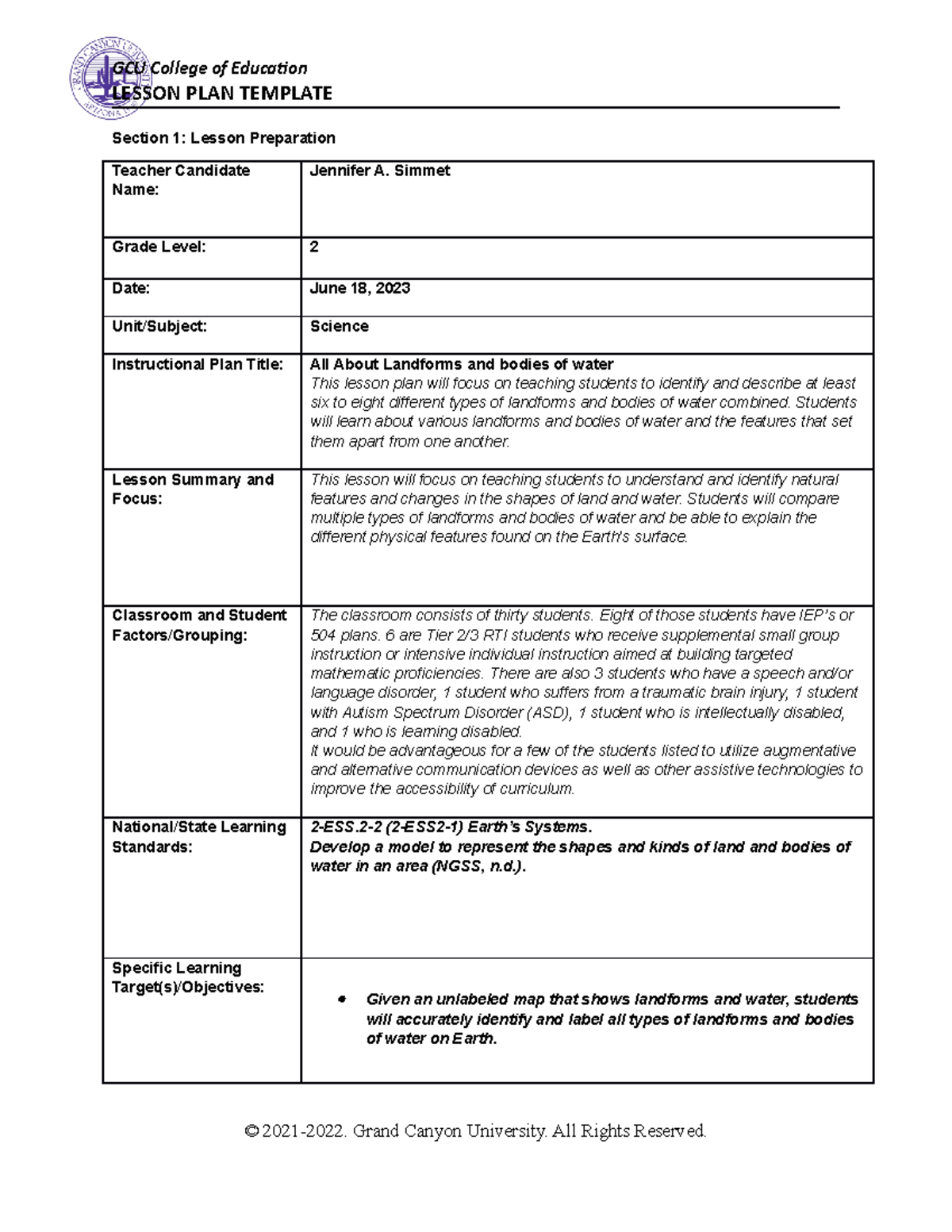 ELM-361 T6 Final Science Lesson Grade 2 - LESSON PLAN TEMPLATE Section ...