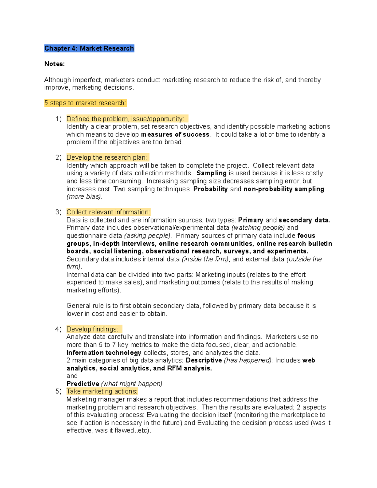 Marketing Midterm Chapter 4 - Chapter 4: Market Research Notes ...