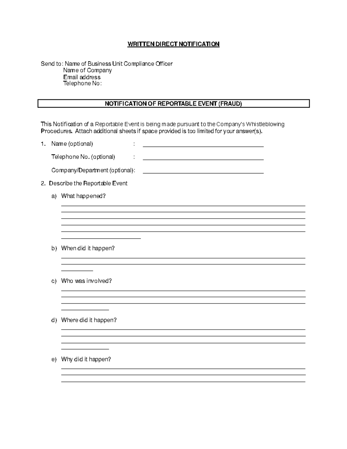 Fraud Written Direct Notification Template - WRITTEN DIRECT ...