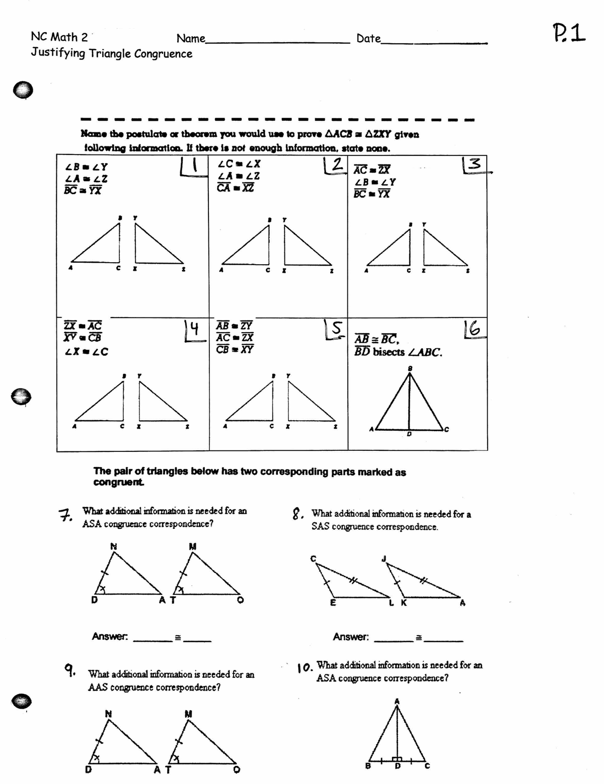 Congruent Triangle Practice - MTH 215 - Studocu