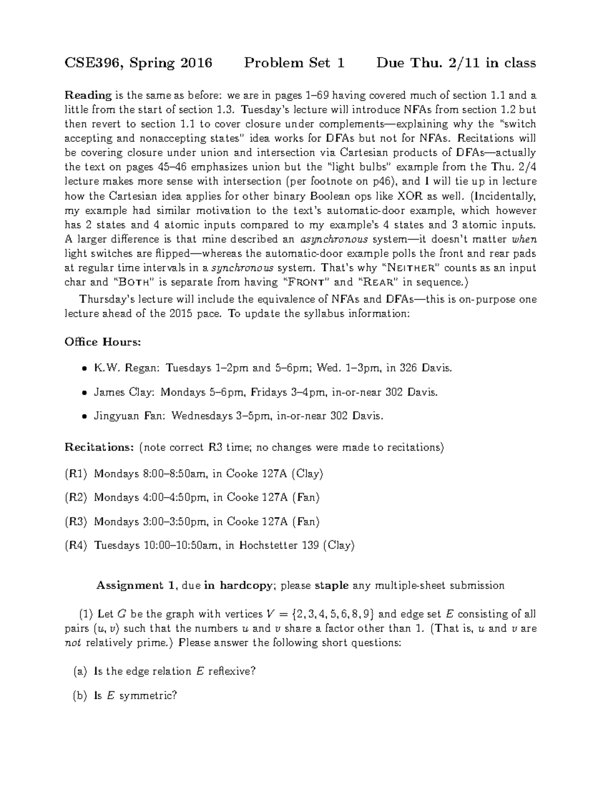 CSE396 problem set 1 spring 2016 q + a - CSE396, Spring 2016 Problem ...