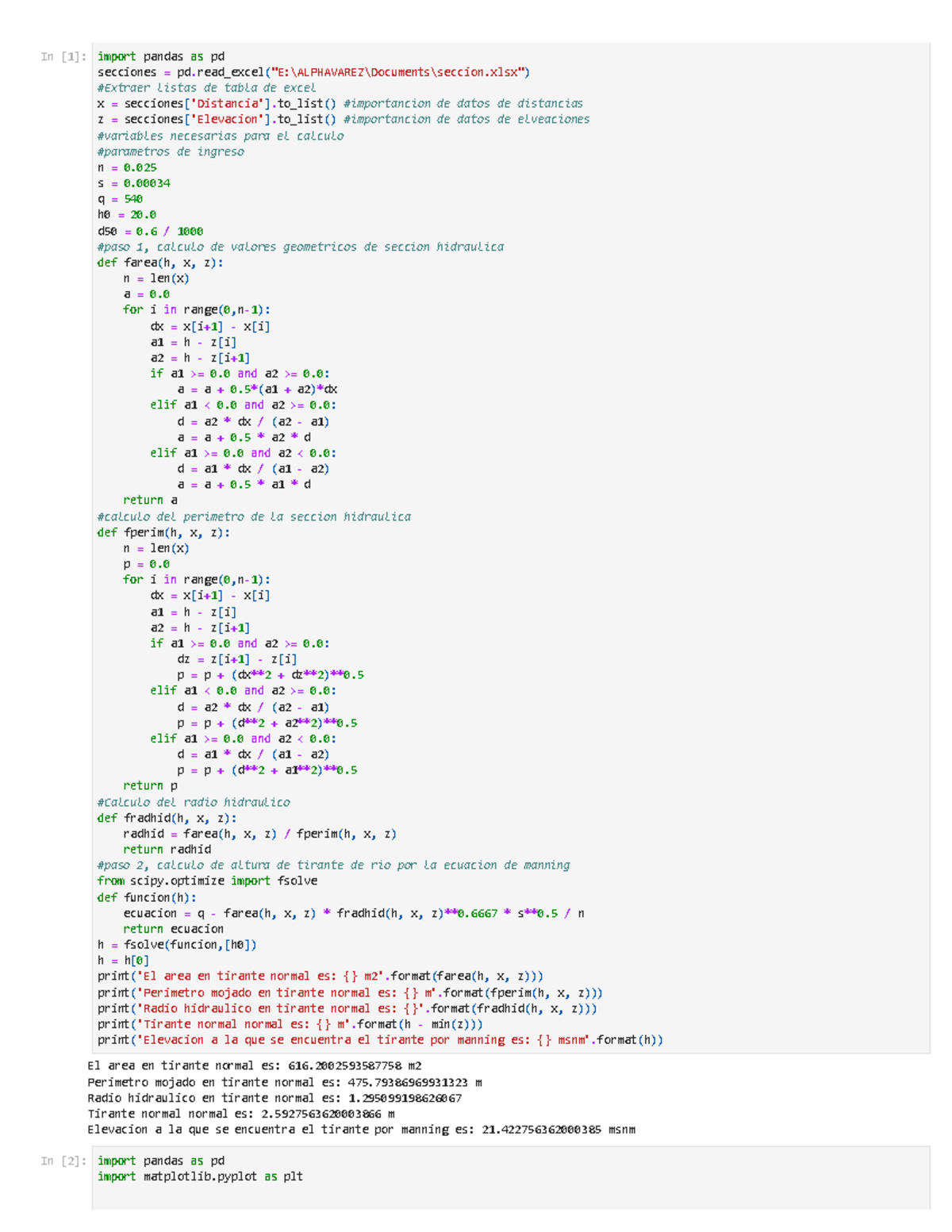 Codigo Python PARA RIO DE Seccion Irregular - import pandas as pd ...