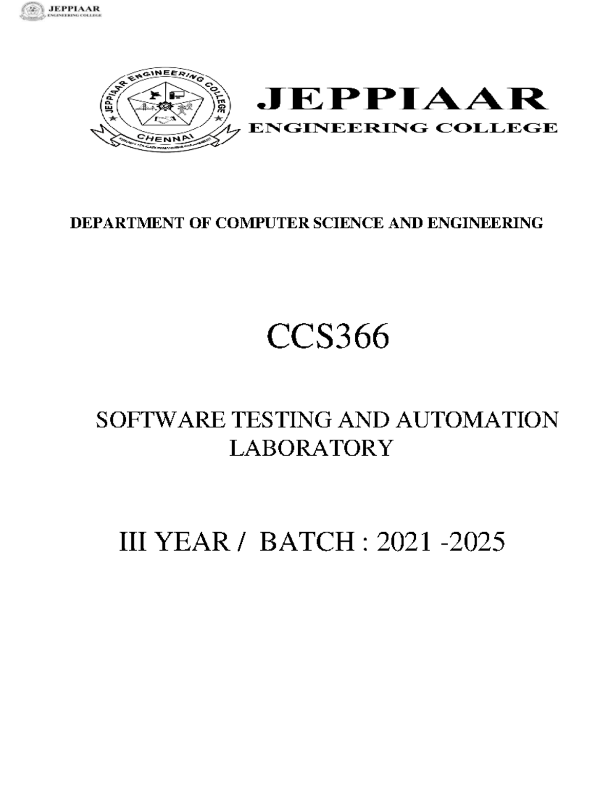 Software Testing Record Final - DEPARTMENT OF COMPUTER SCIENCE AND ...
