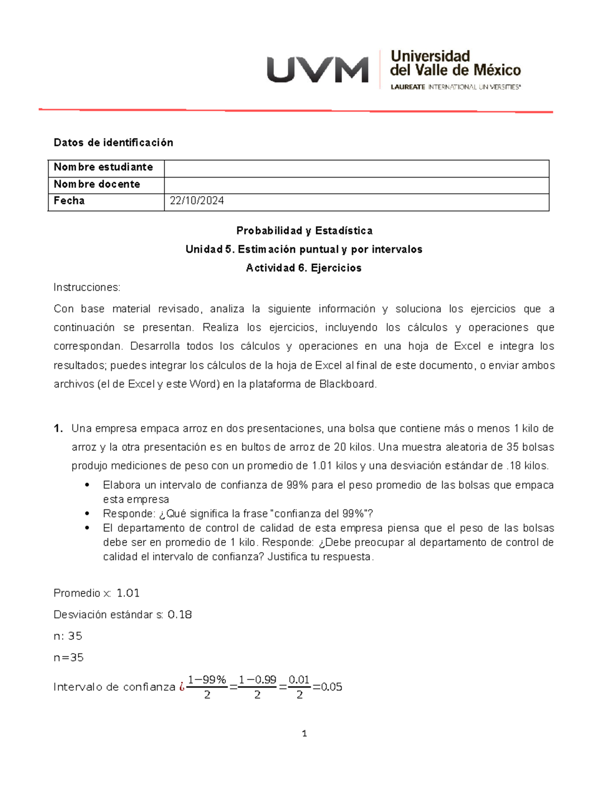 U5 Act 6 - Apuntes - Datos de identificación Probabilidad y Estadística ...