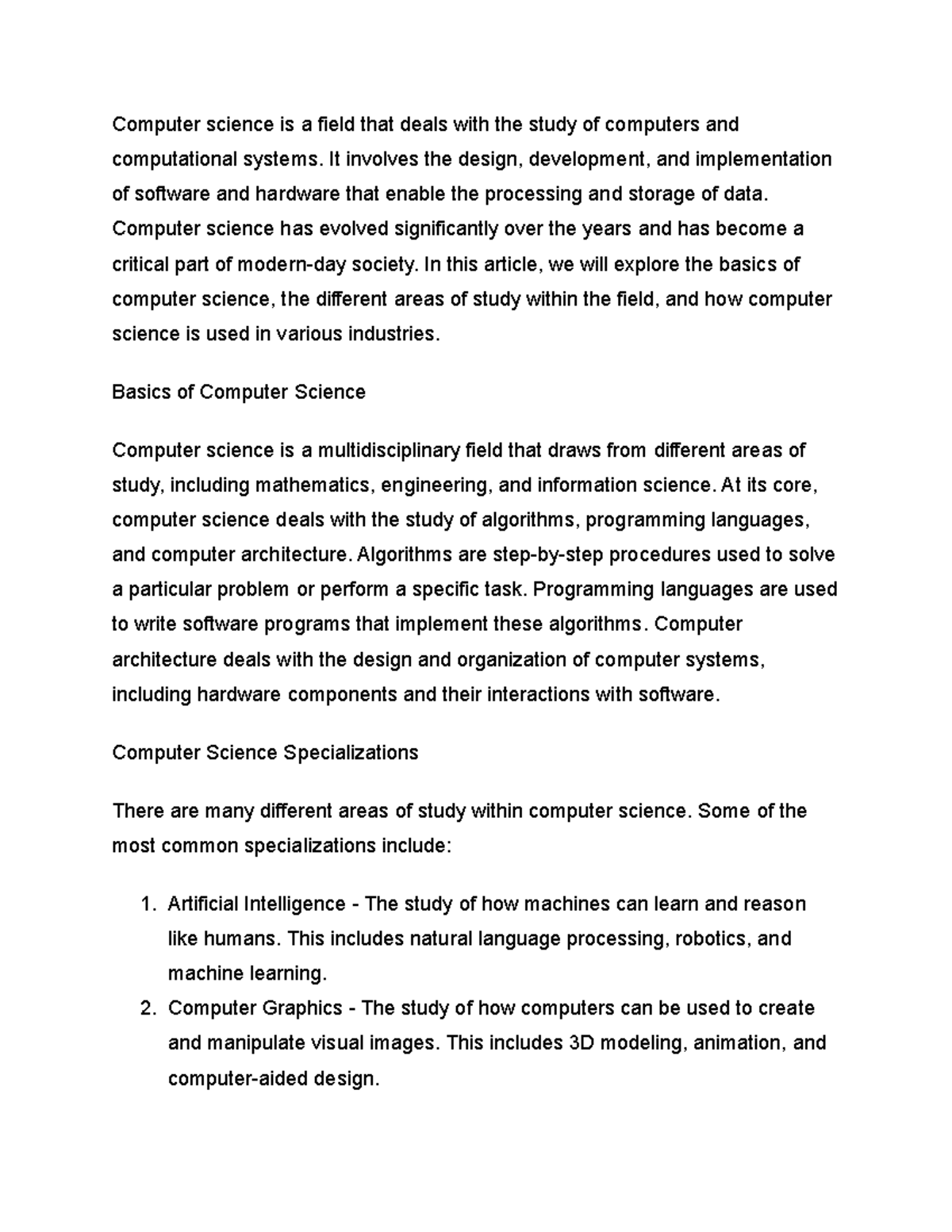 Studoc-2 - Class notes - Computer science is a field that deals with ...