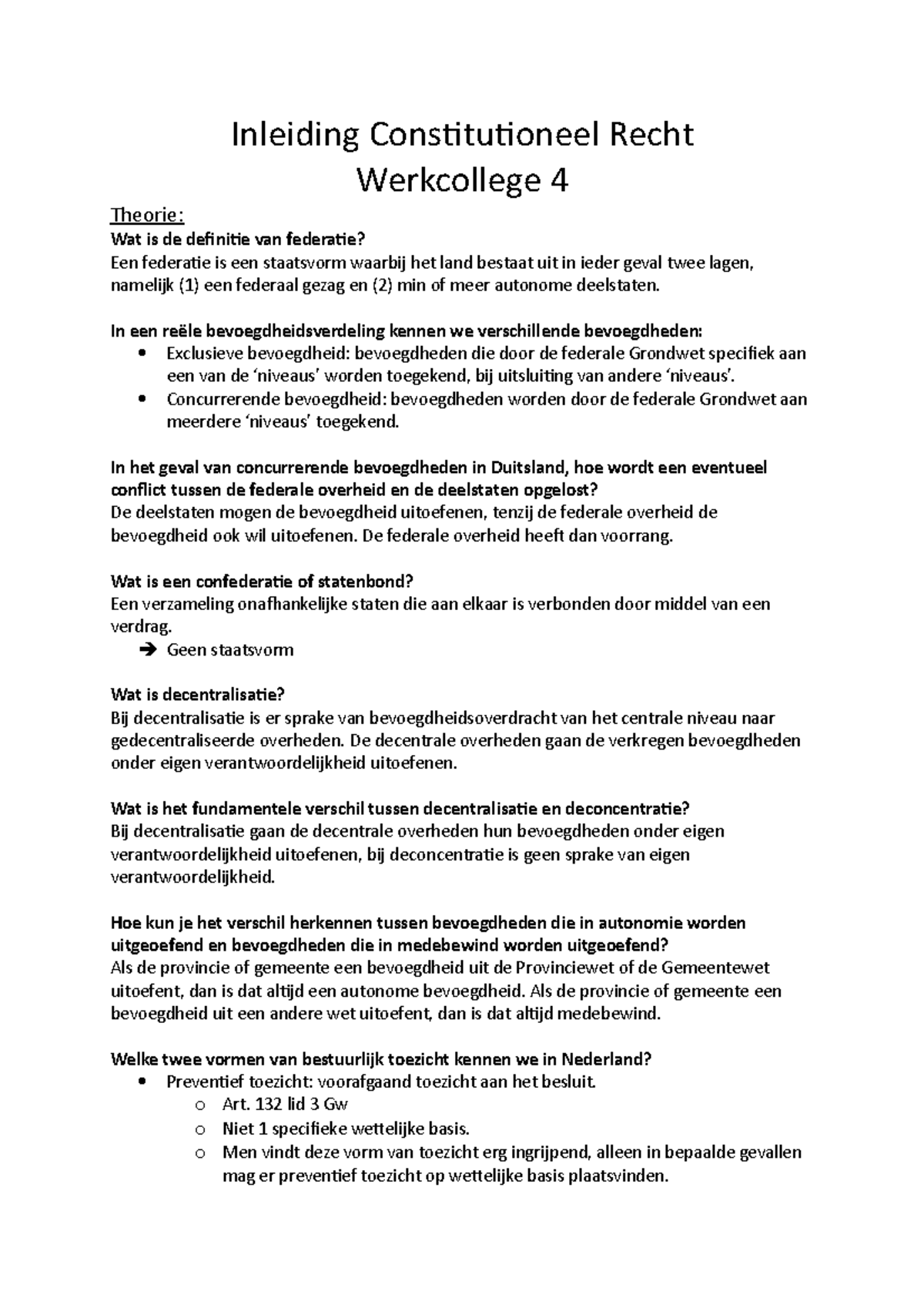 Inleiding Constitutioneel Recht Werkcollege 4 - Inleiding ...