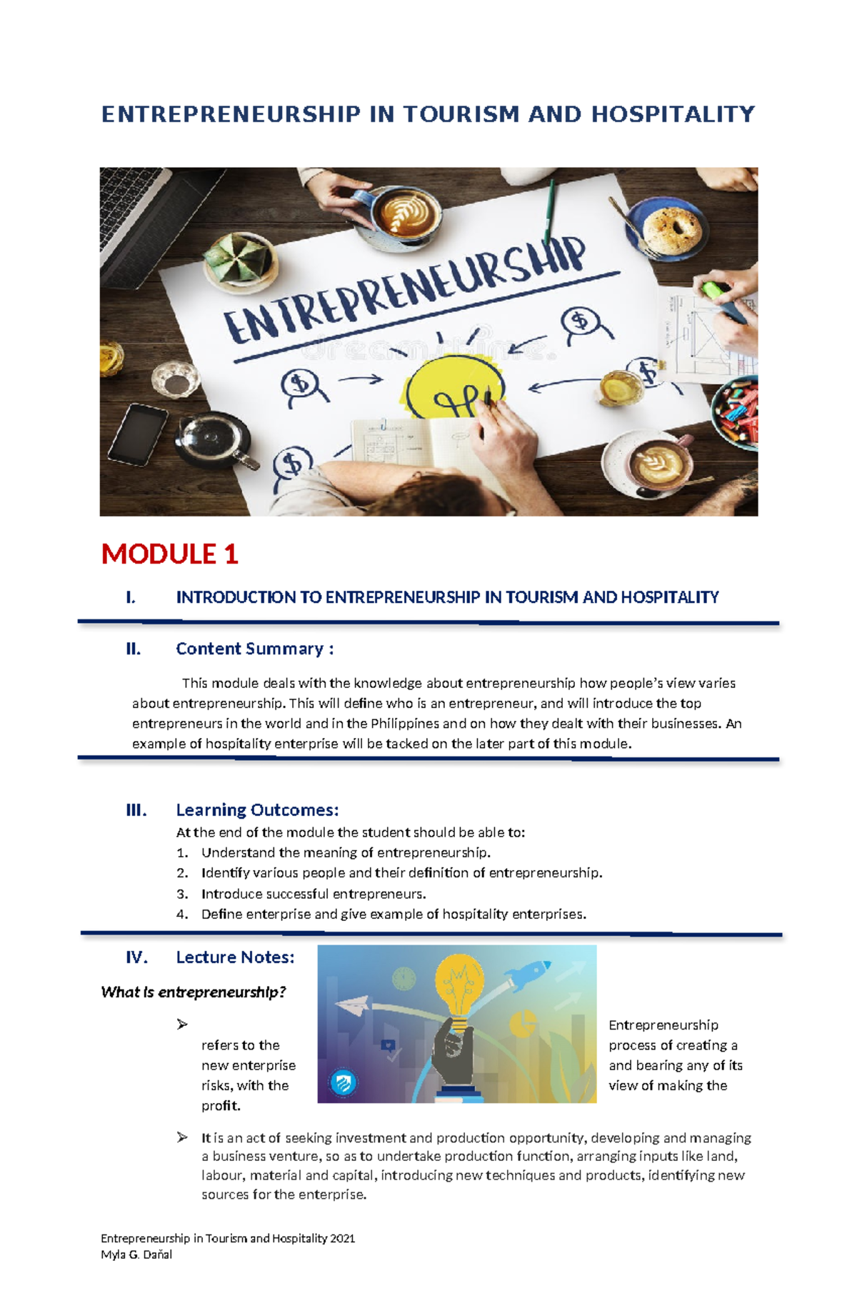 Introduction TO Entrepreneurship IN Tourism AND Hospitality-lecture ...