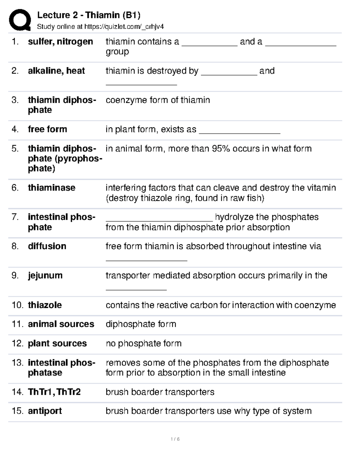 Thiamin Summary Advanced Nutrition Micronutrients Study online at