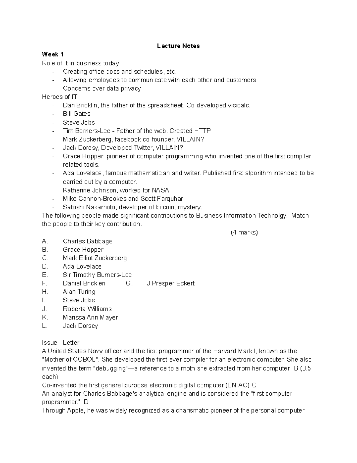 Business Infomation Systems Lecture and Tute Notes - Lecture Notes Week ...