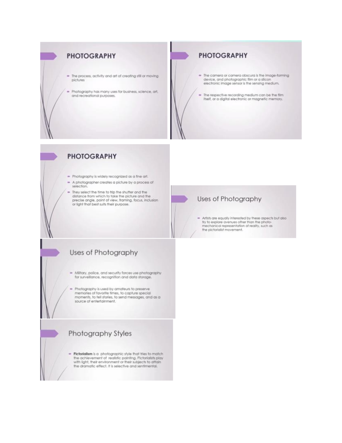 Photography - Notes - PHOTOGRAPHY PHOTOGRAPHY The process. activity and ...