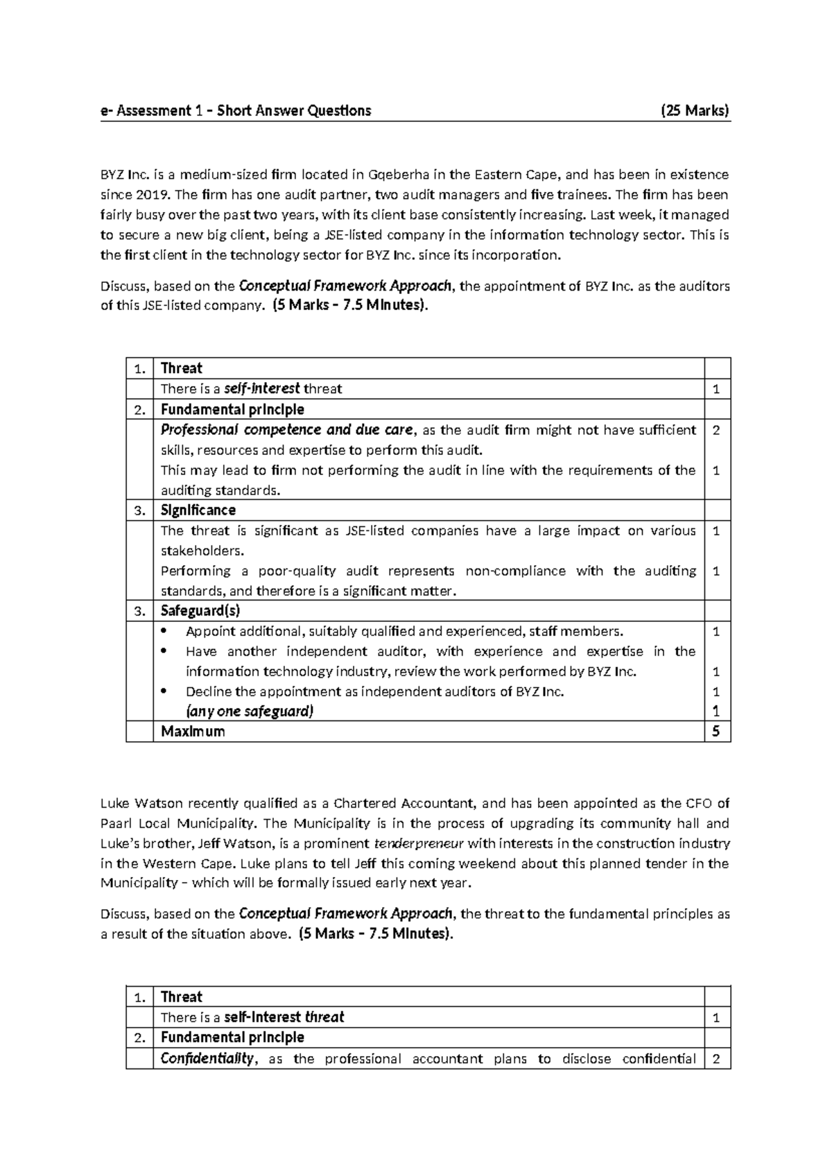 E-Assessment 1 2021 - Short answer questions - e- Assessment 1 – Short ...