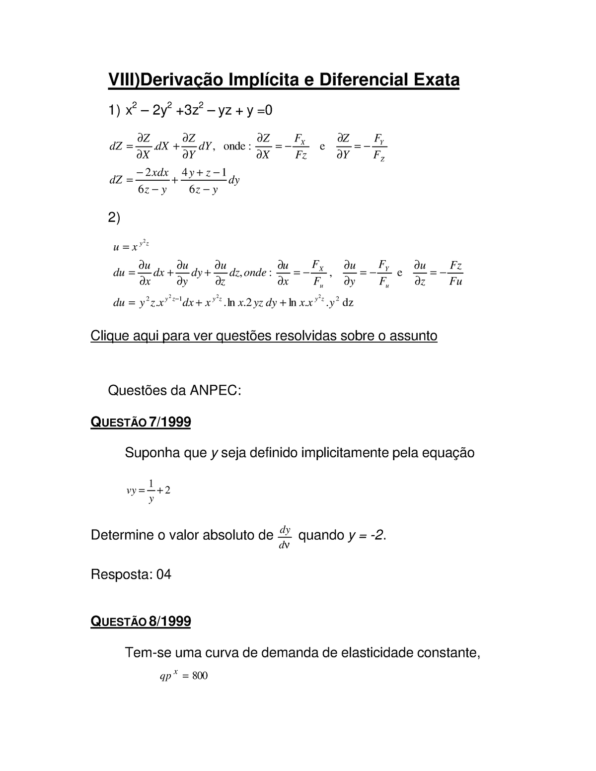 Deriva Implicita Viii Derivação Implícita E Diferencial Exata 1 X 2 2y 2 3z 2 Yz Y