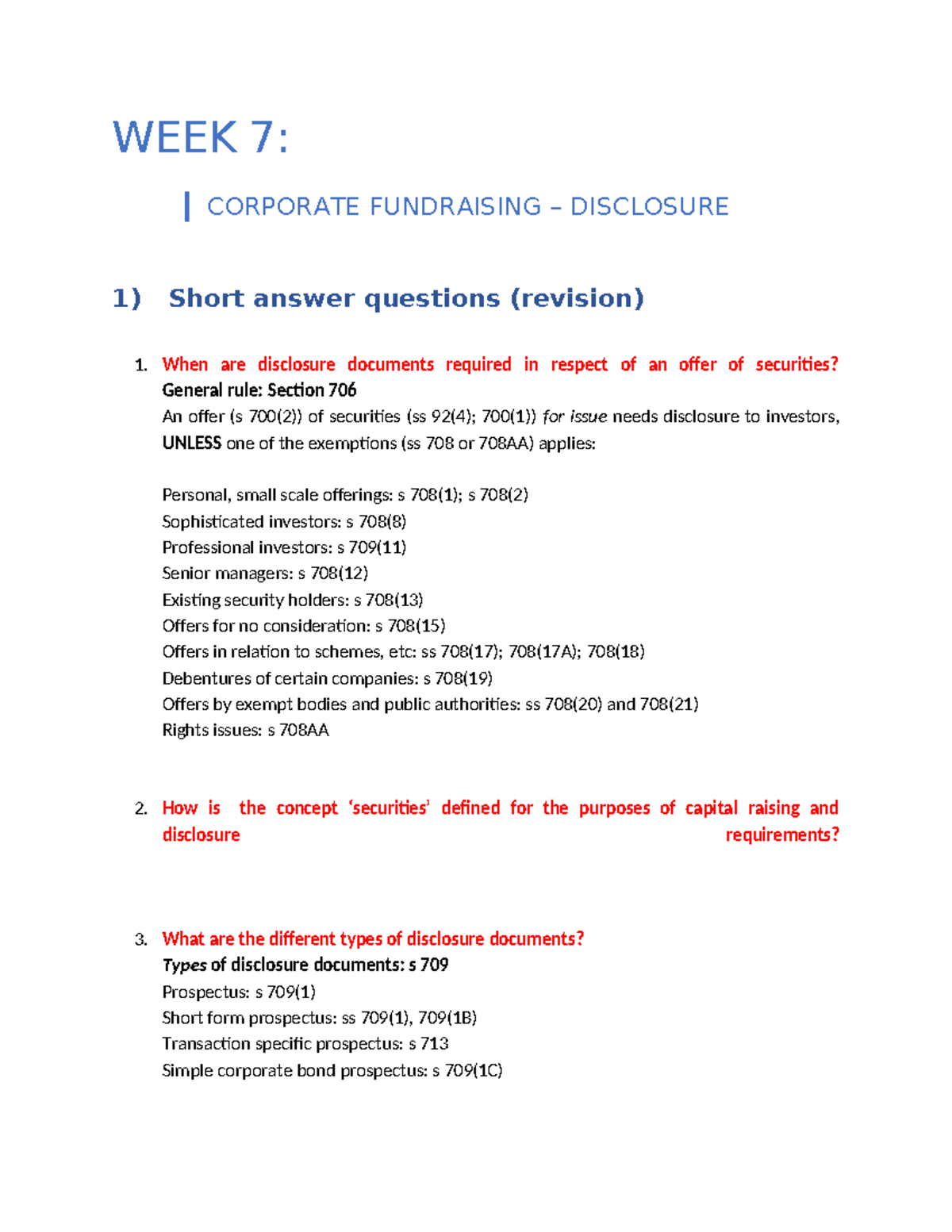 WEEK 7 - fundarising and disclosure documens - WEEK 7: CORPORATE ...