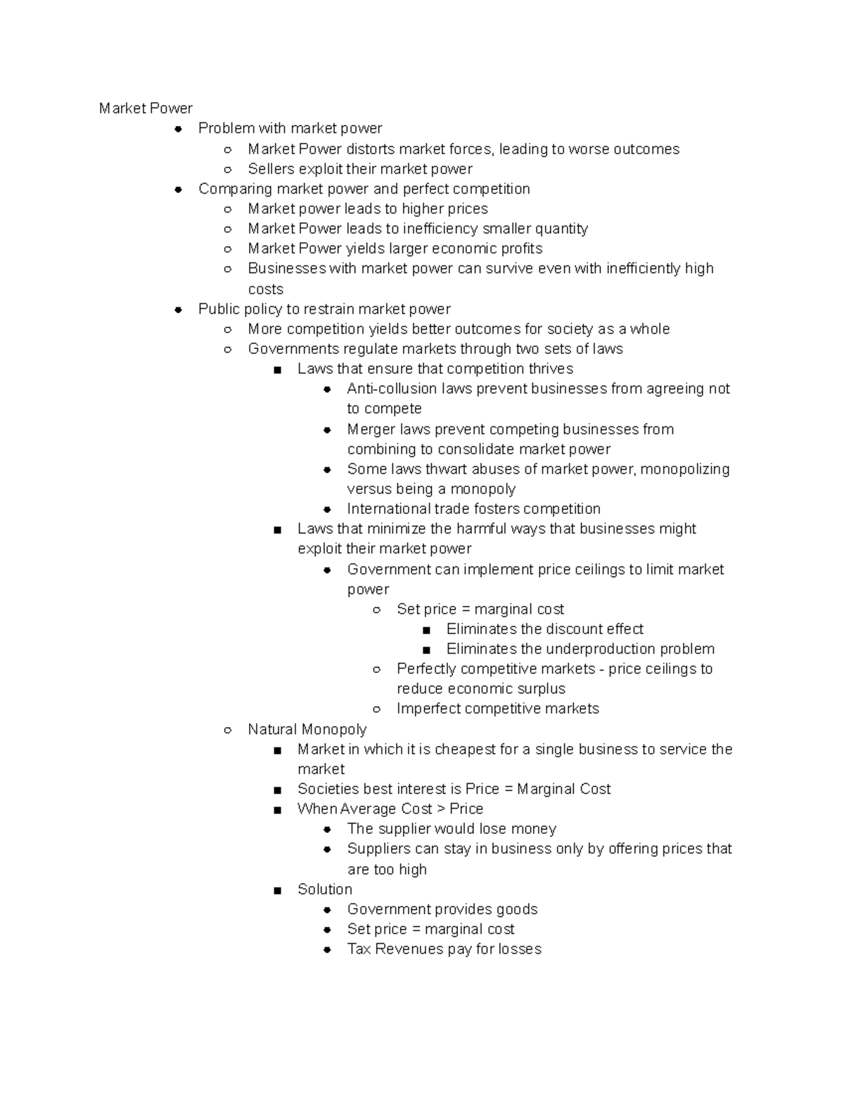 Econ Oct 19 - Lecture Notes - Market Power Problem with market power ...