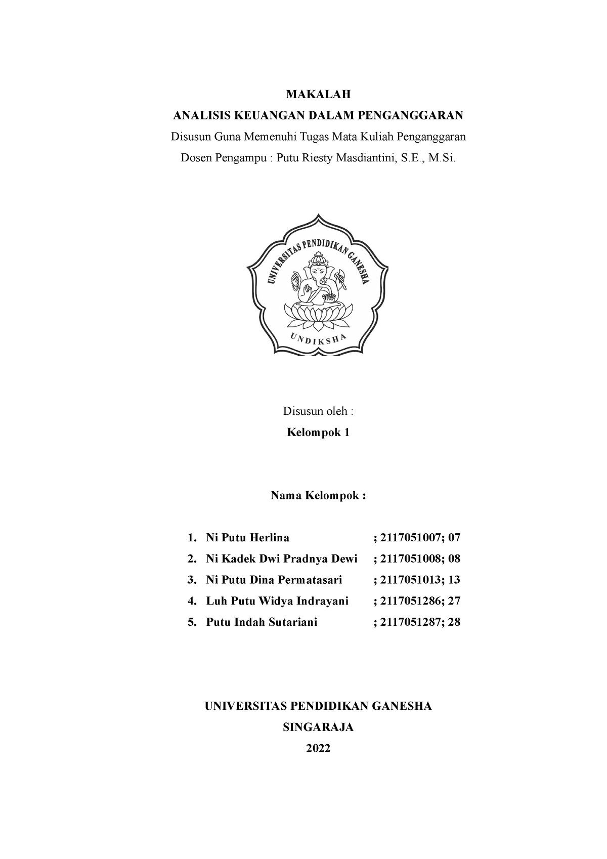 Kelas 2h Kelompok 1 Analisis Keuangan Dalam Penganggaran Makalah