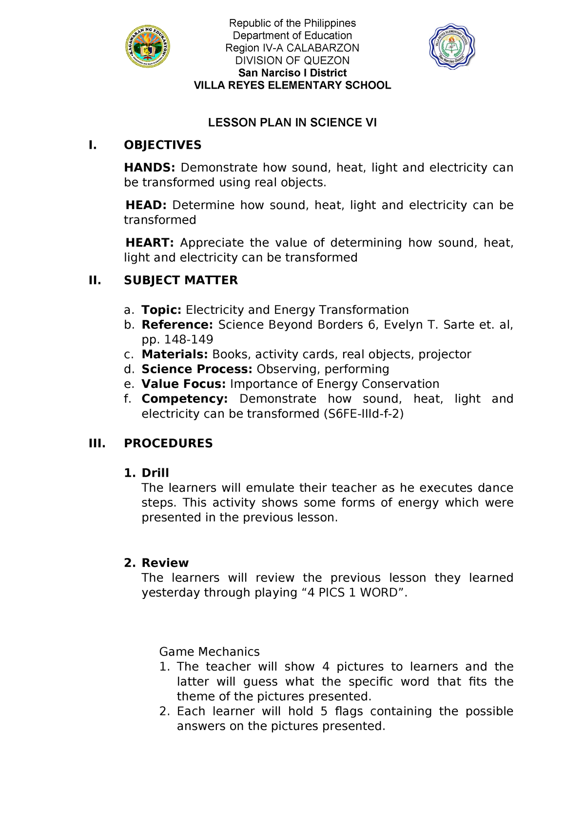 Lesson PLAN IN Science VI 2023 - LESSON PLAN IN SCIENCE VI I ...