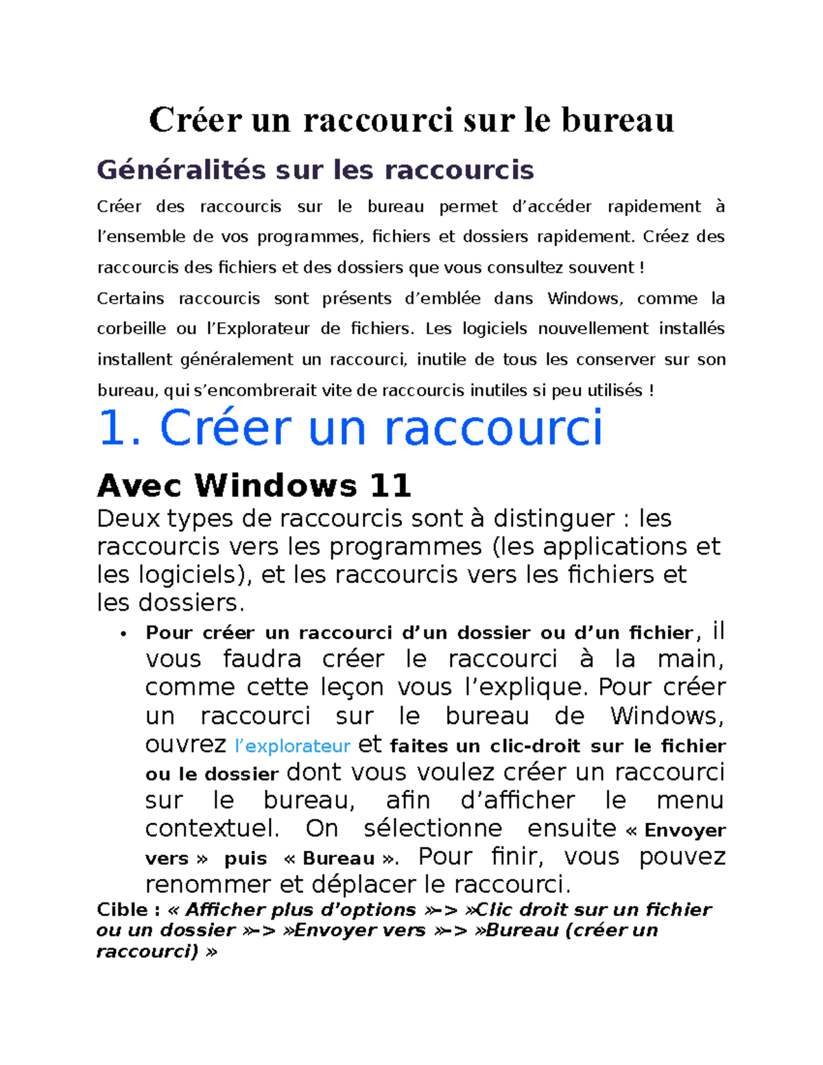 comment faire un raccourci d'un site sur le bureau