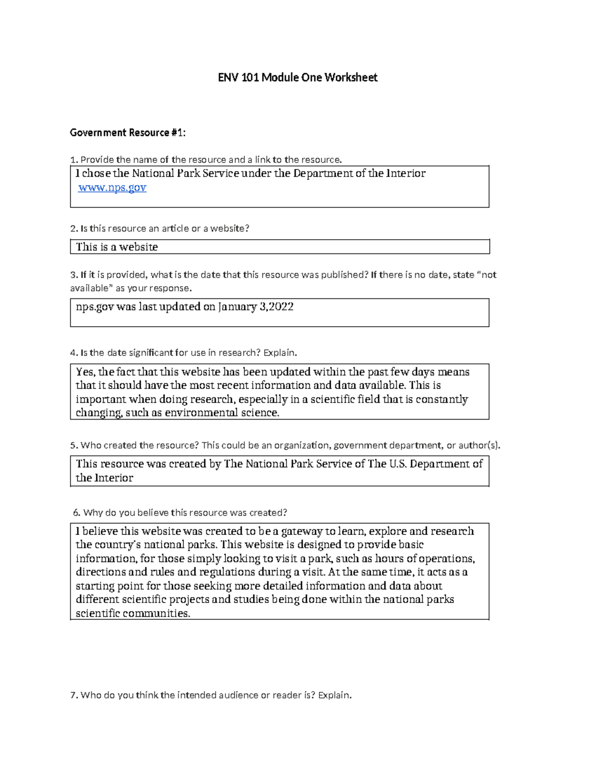 ENV 101 Module One Worksheet - ENV 101 Module One Worksheet Government ...