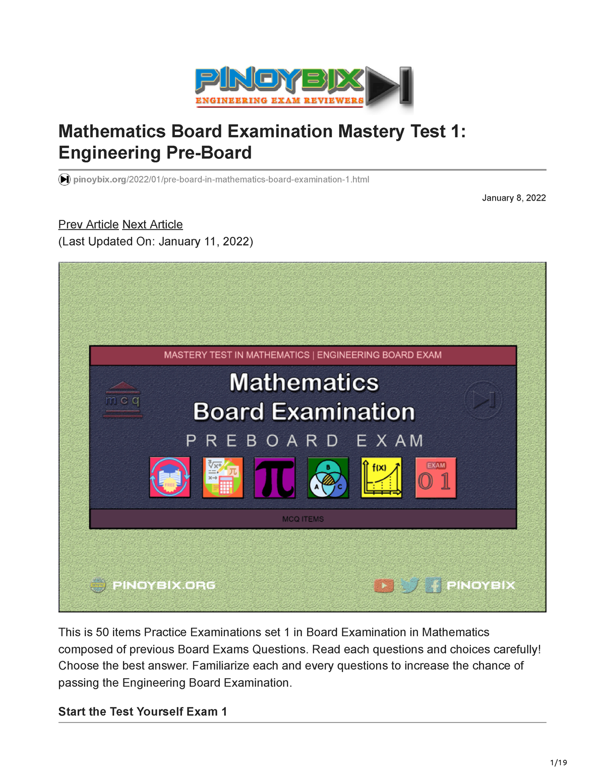 Pinoybix.org-Mathematics Board Examination Mastery Test 1 Engineering ...