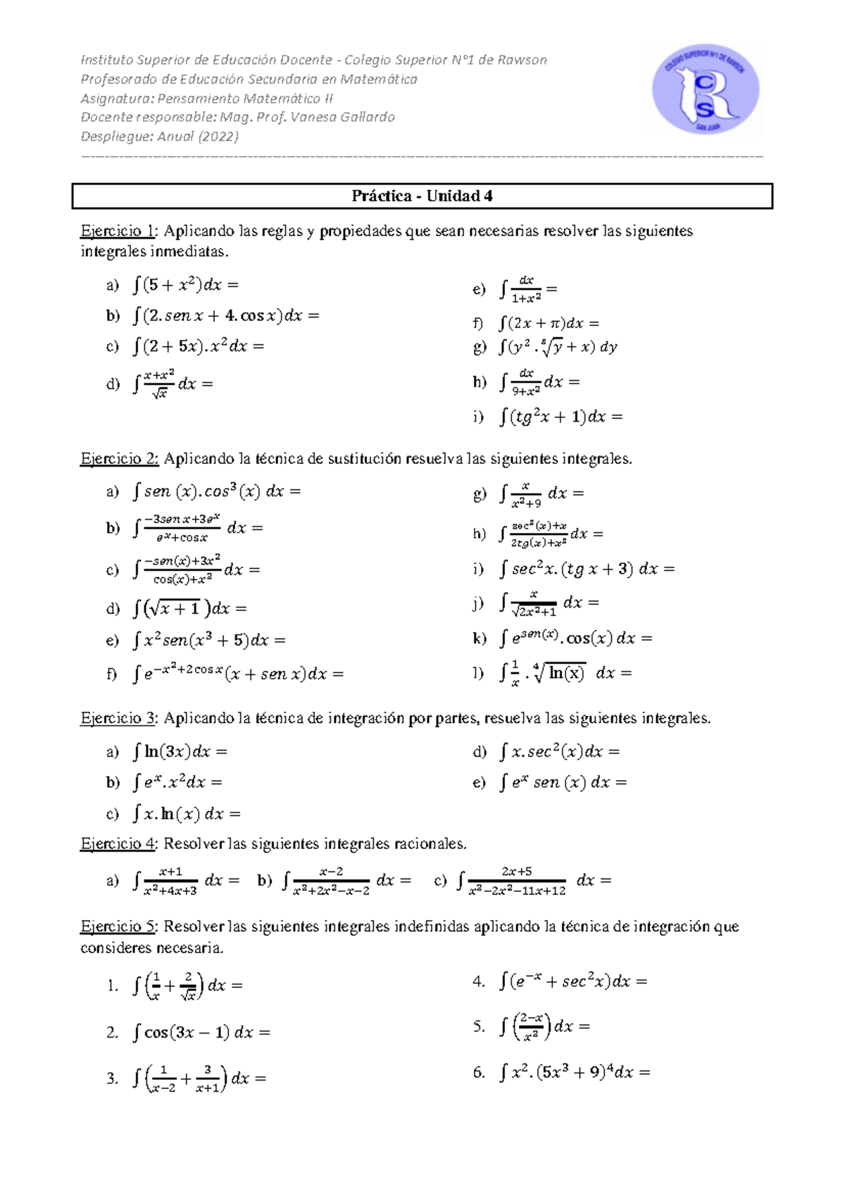 Practica - Unidad 4 - matematica - Profesorado de Educación Secundaria ...