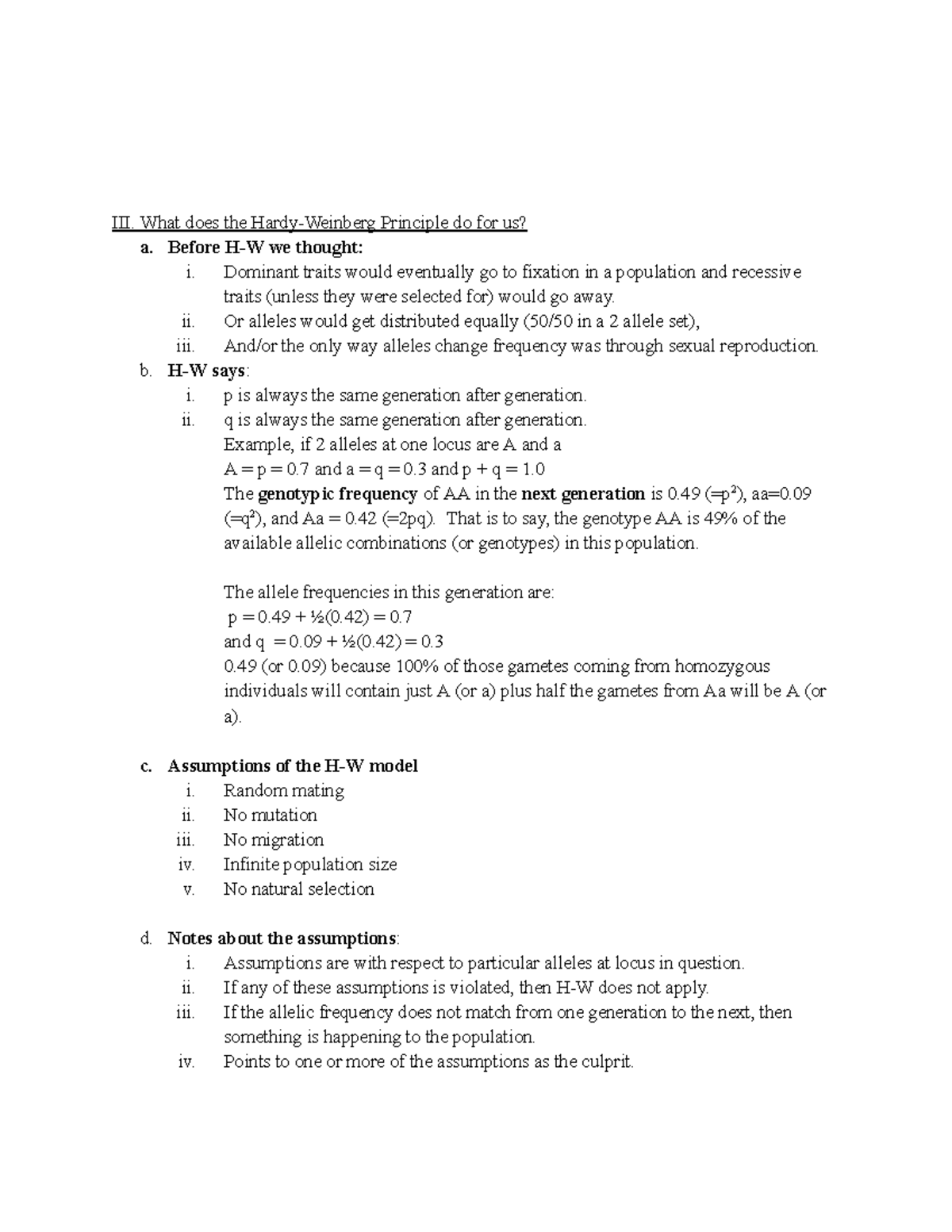 83 Armstrong Unit 1 III. What does the HardyWeinberg Principle