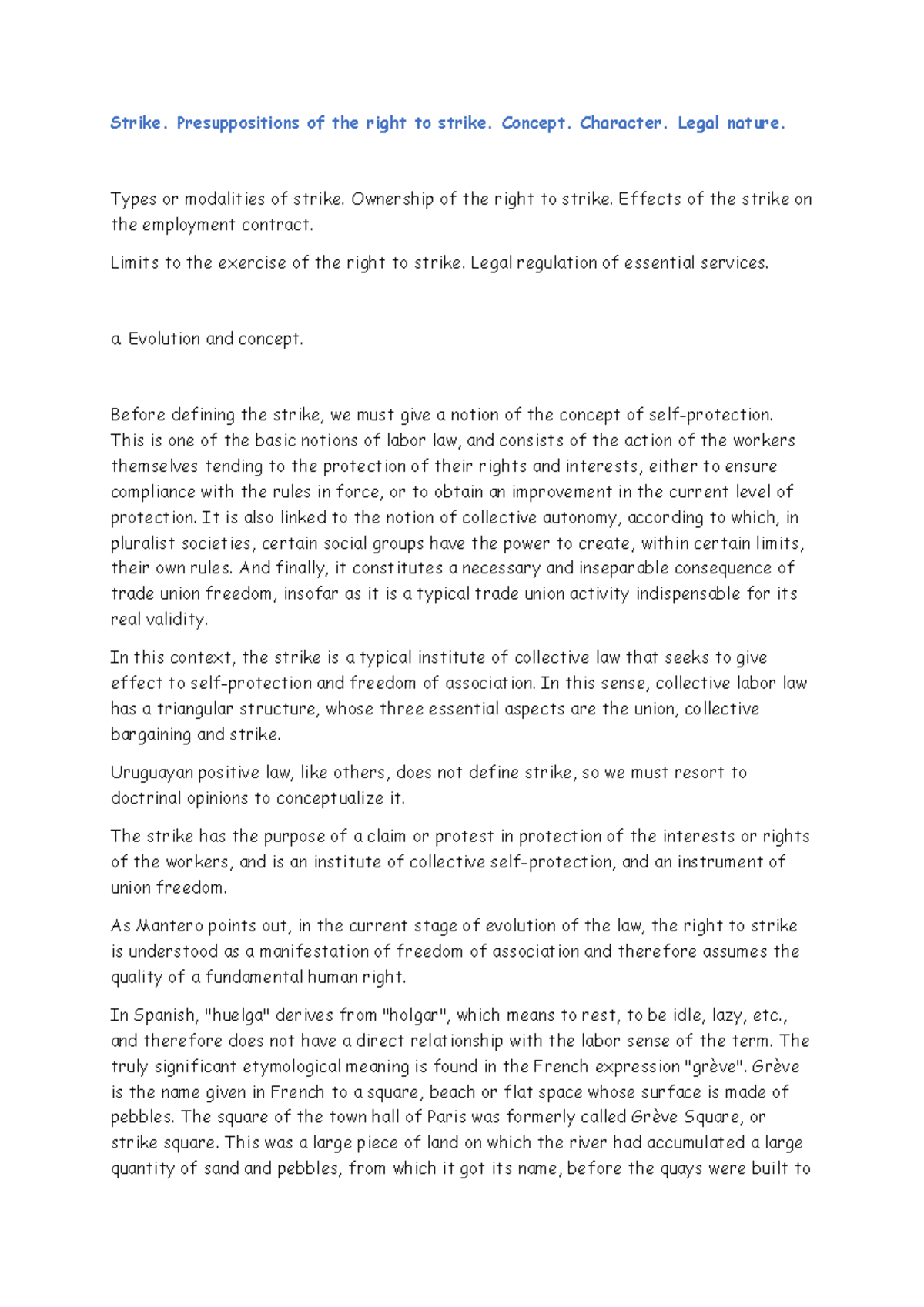 Strike. Presuppositions of the right to strike. Concept. Character