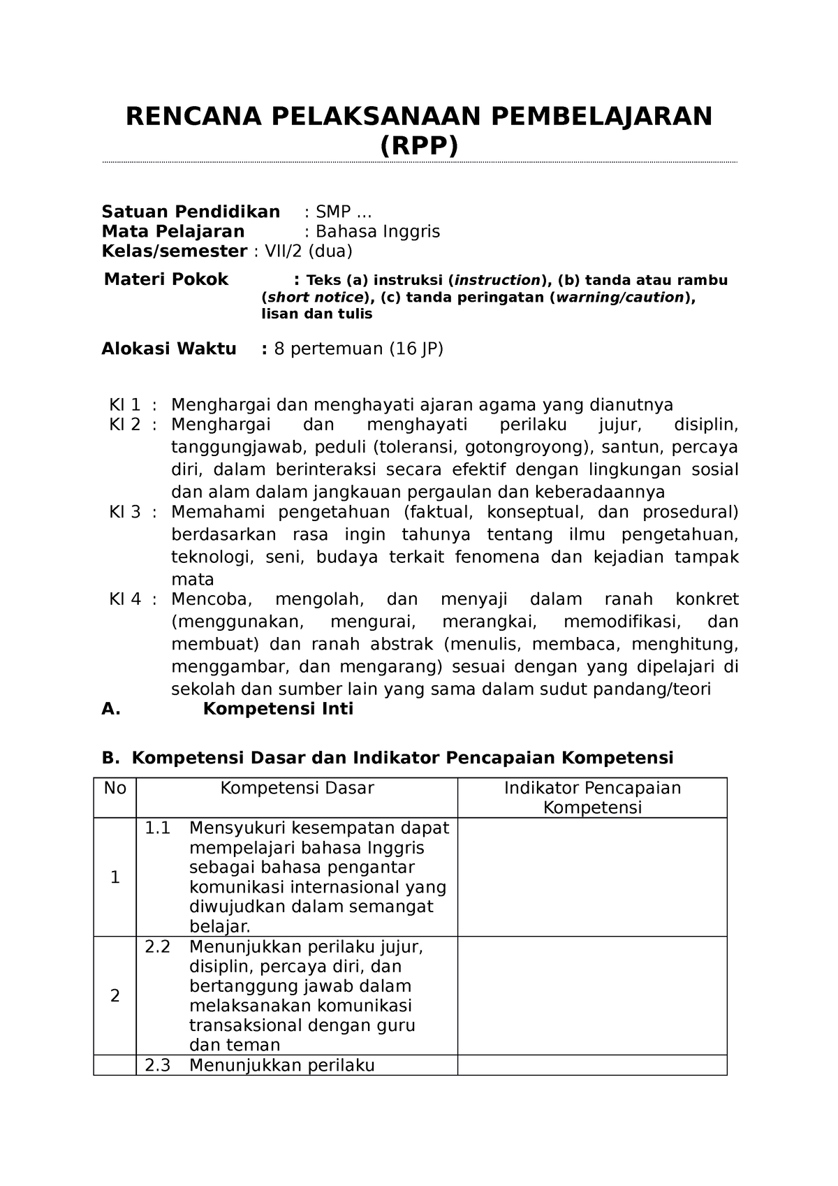 RPP BE Quiet, Please - Rpp - RENCANA PELAKSANAAN PEMBELAJARAN (RPP ...