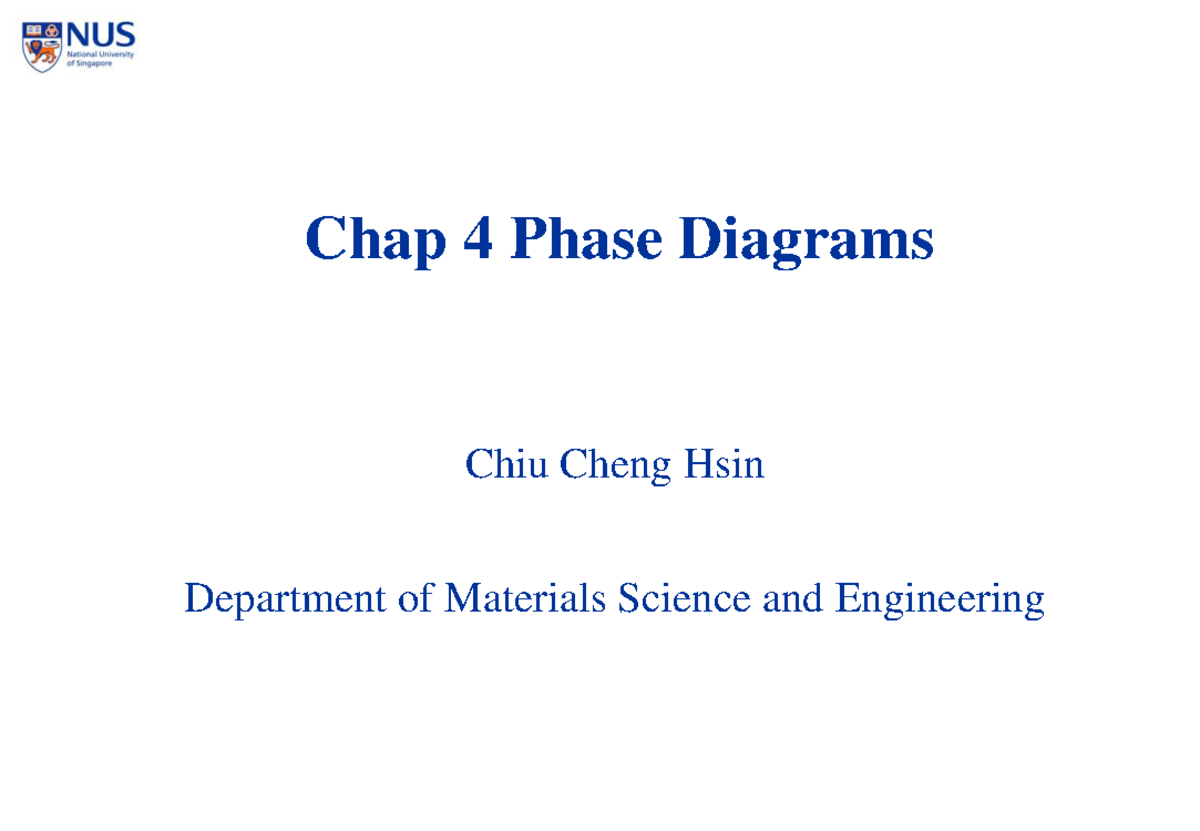 4. Phase Diagrams - National University of Singapore - Chap 4 Phase ...