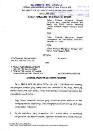 Afidavit Jawapan Defendan Pertama +@002 - European Law - LA34030 