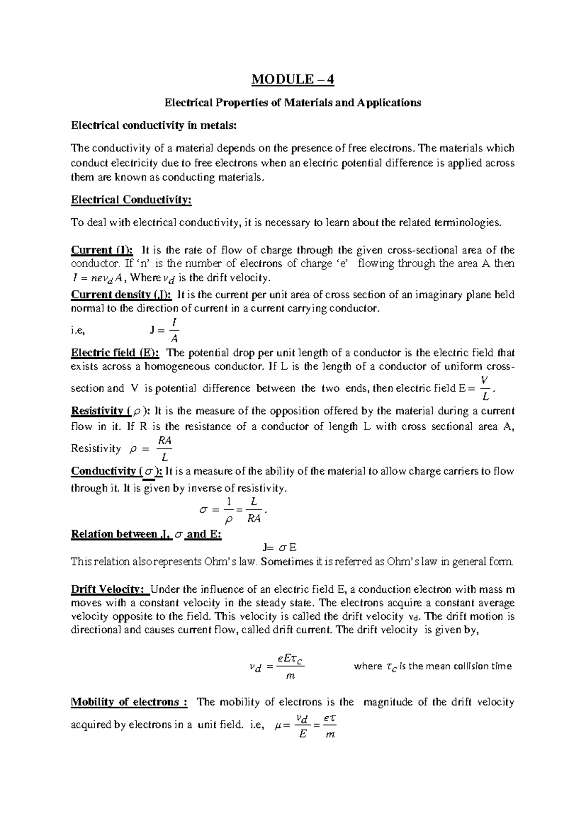 DOC-20240620-WA0001 - physics 1st module notes - MODULE – 4 Electrical ...