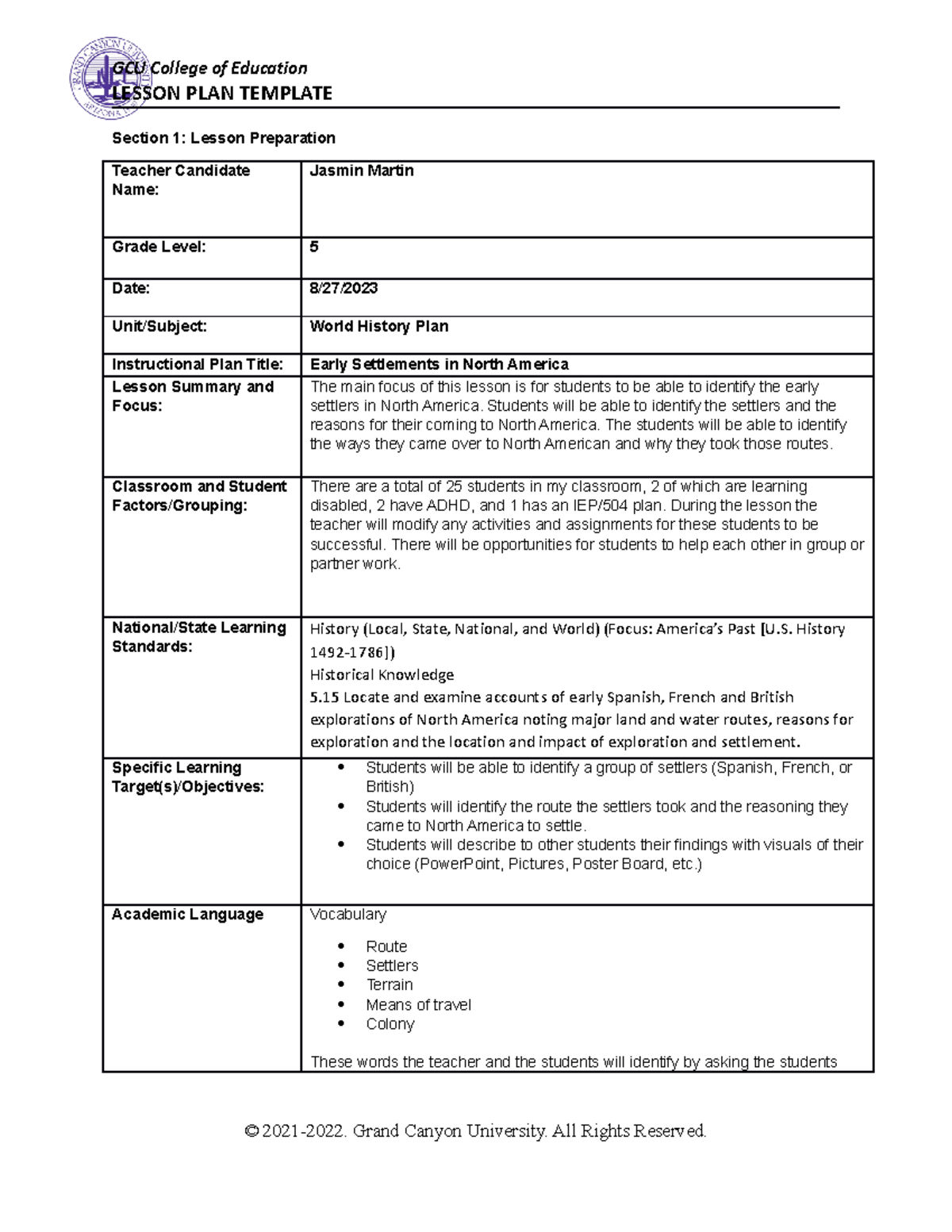 World History Lesson Plan - LESSON PLAN TEMPLATE Section 1: Lesson ...