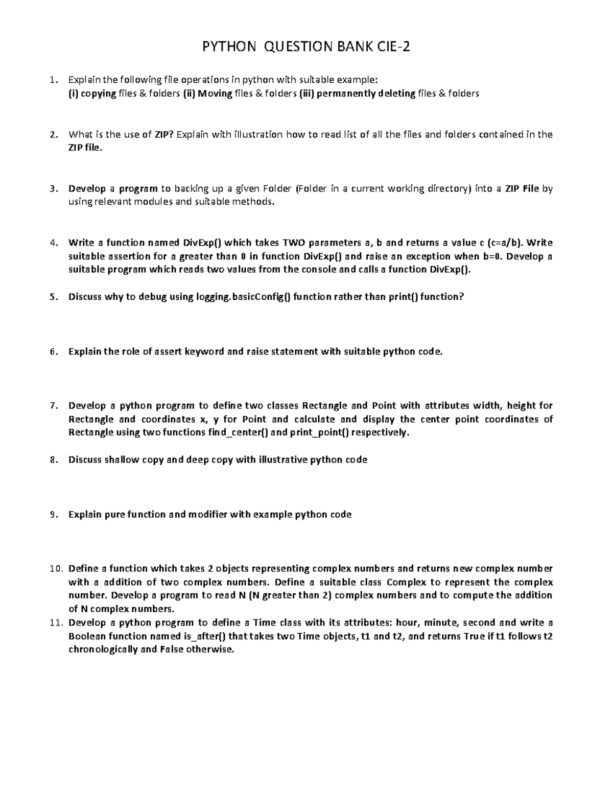 Question BANK Python CIE-2c - PYTHON QUESTION BANK CIE- 2 1. 1 . a ...