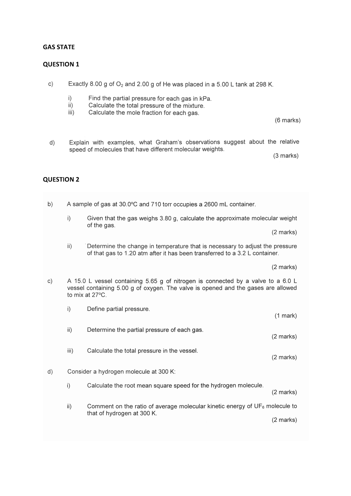 gas law essay questions