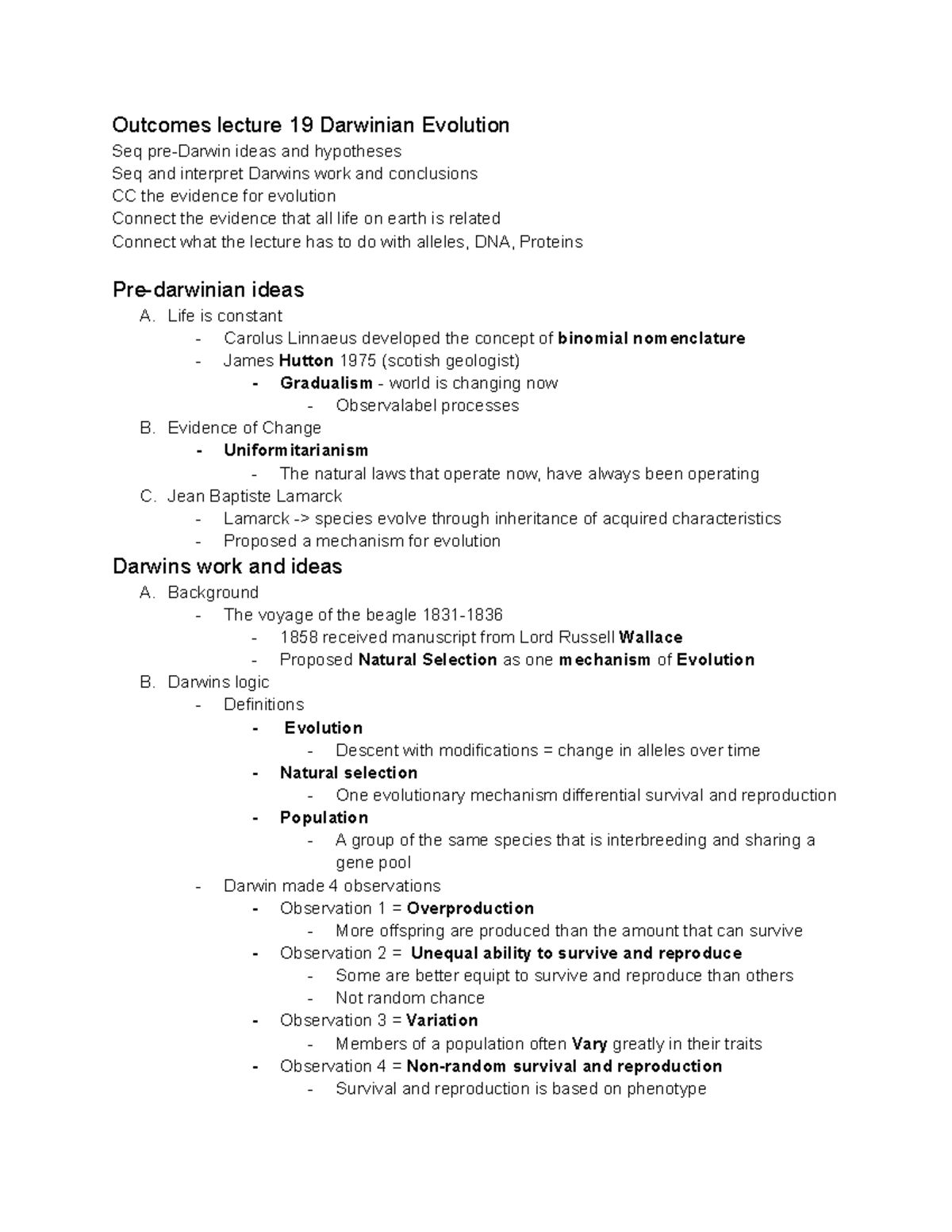 Outcomes for lecture 16 - gene regulation-4 - Outcomes lecture 19 ...