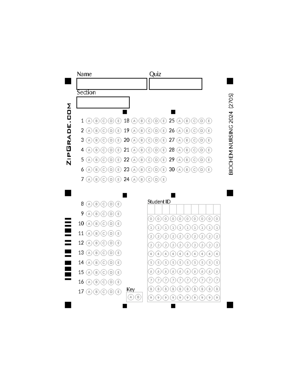 Print 3 - for quiz - Name Quiz Section Student ID 0 1 2 3 4 5 6 7 8 9 0 ...