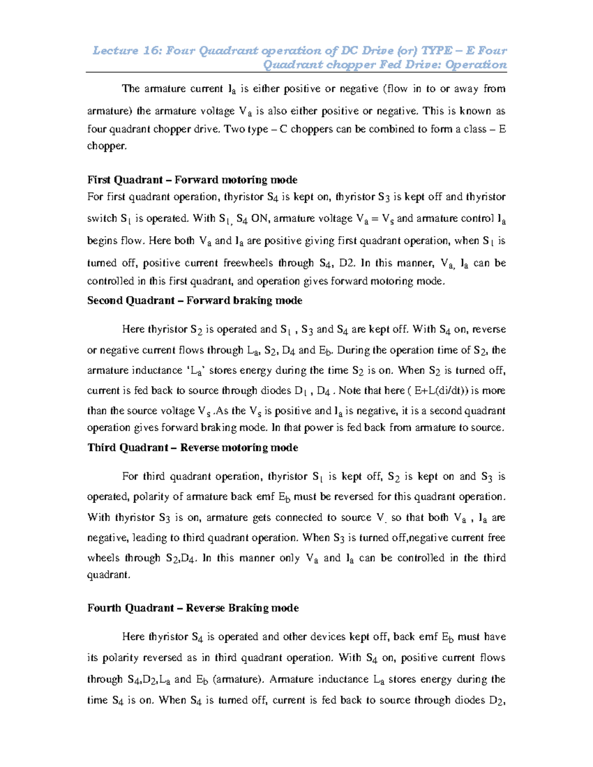 Lecture 16 4 quadrant operation of chopp - - Studocu