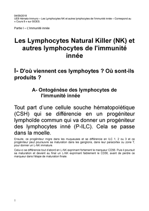 Les Lymphocytes Immunologie Studocu