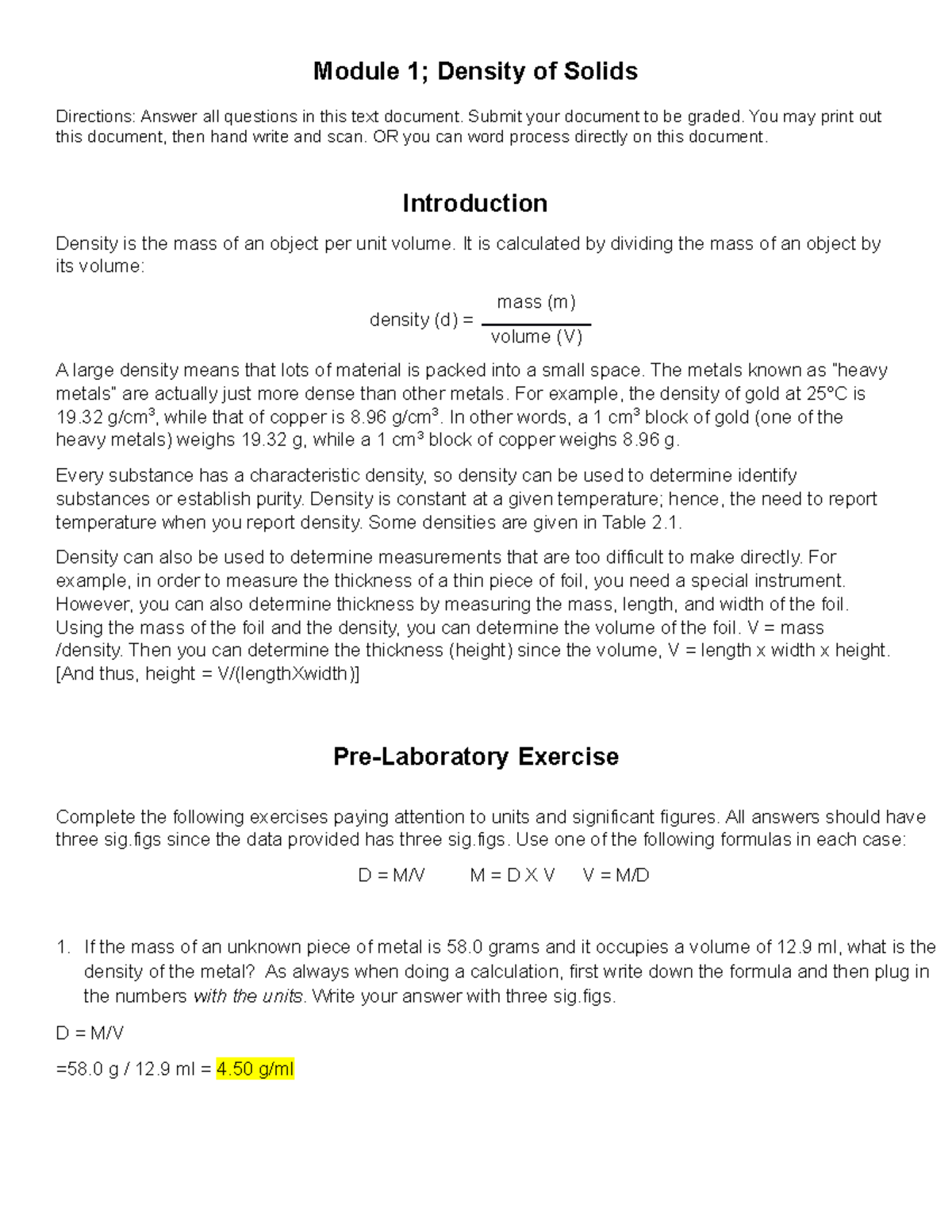 Module 1; Density of Solids. V2 - Module 1; Density of Solids ...