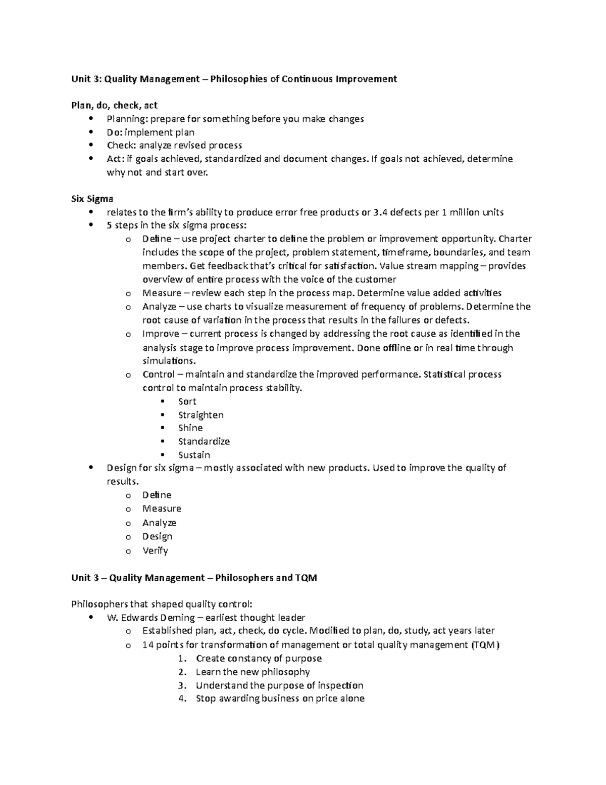 C720 Video Notes - Unit 3: Quality Management – Philosophies of ...