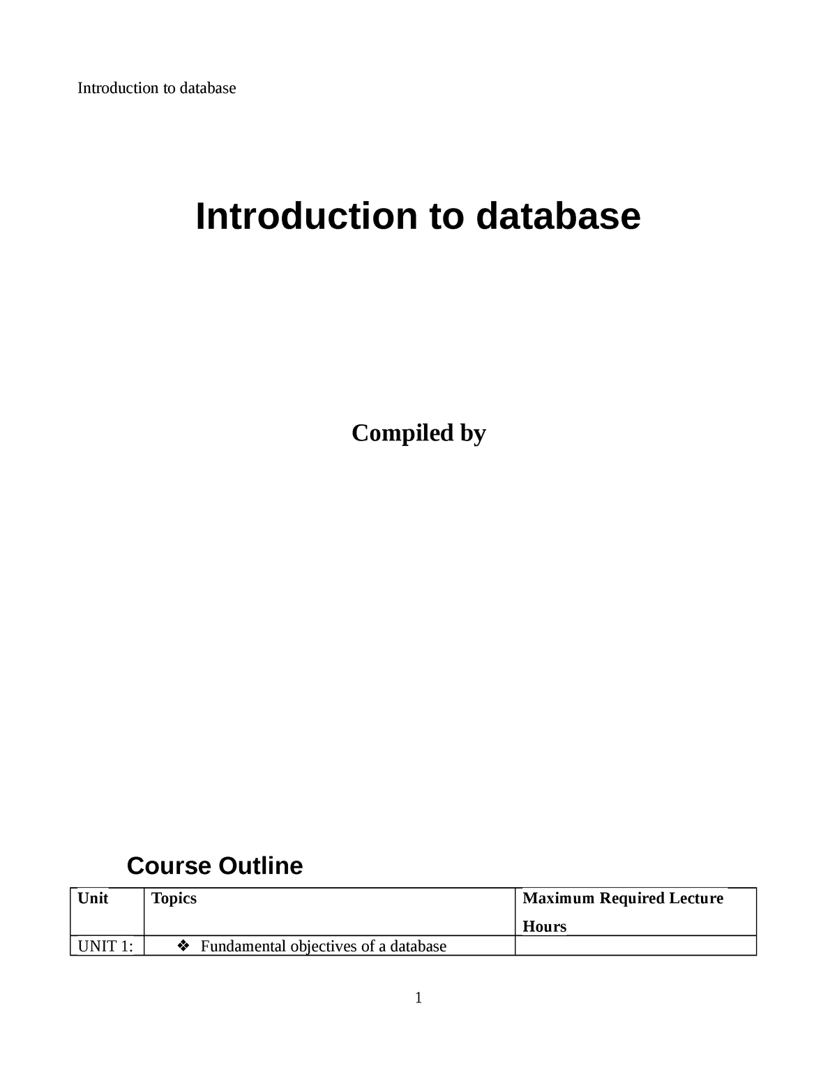 Introduction To Database - Unit 2 - Introduction To Database Compiled ...