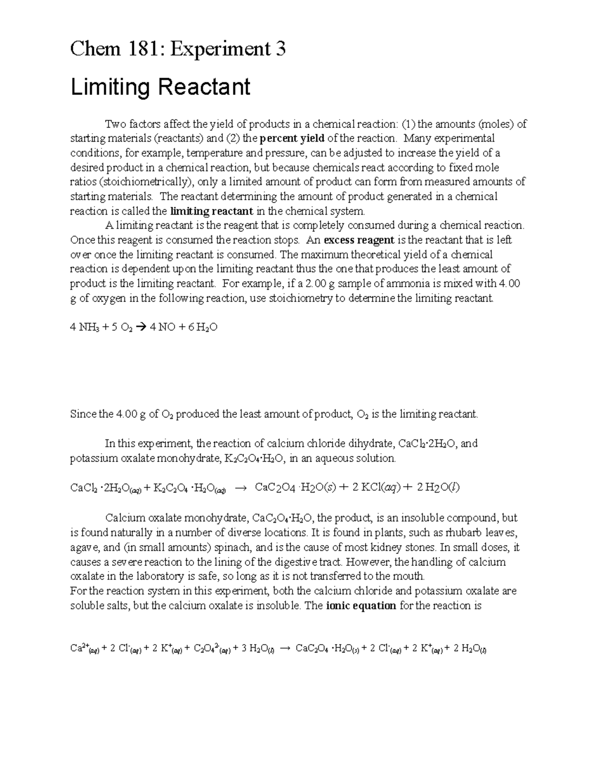 conclusion in limiting reactant experiment