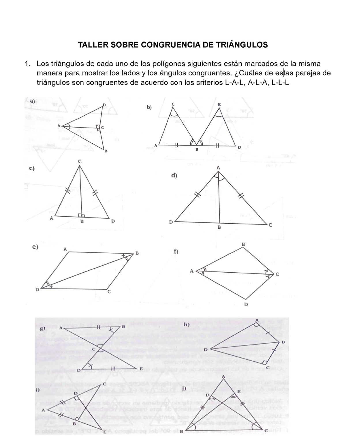 Taller Congruencia De Triangulos Editado 8º2 Geometría - TALLER SOBRE ...