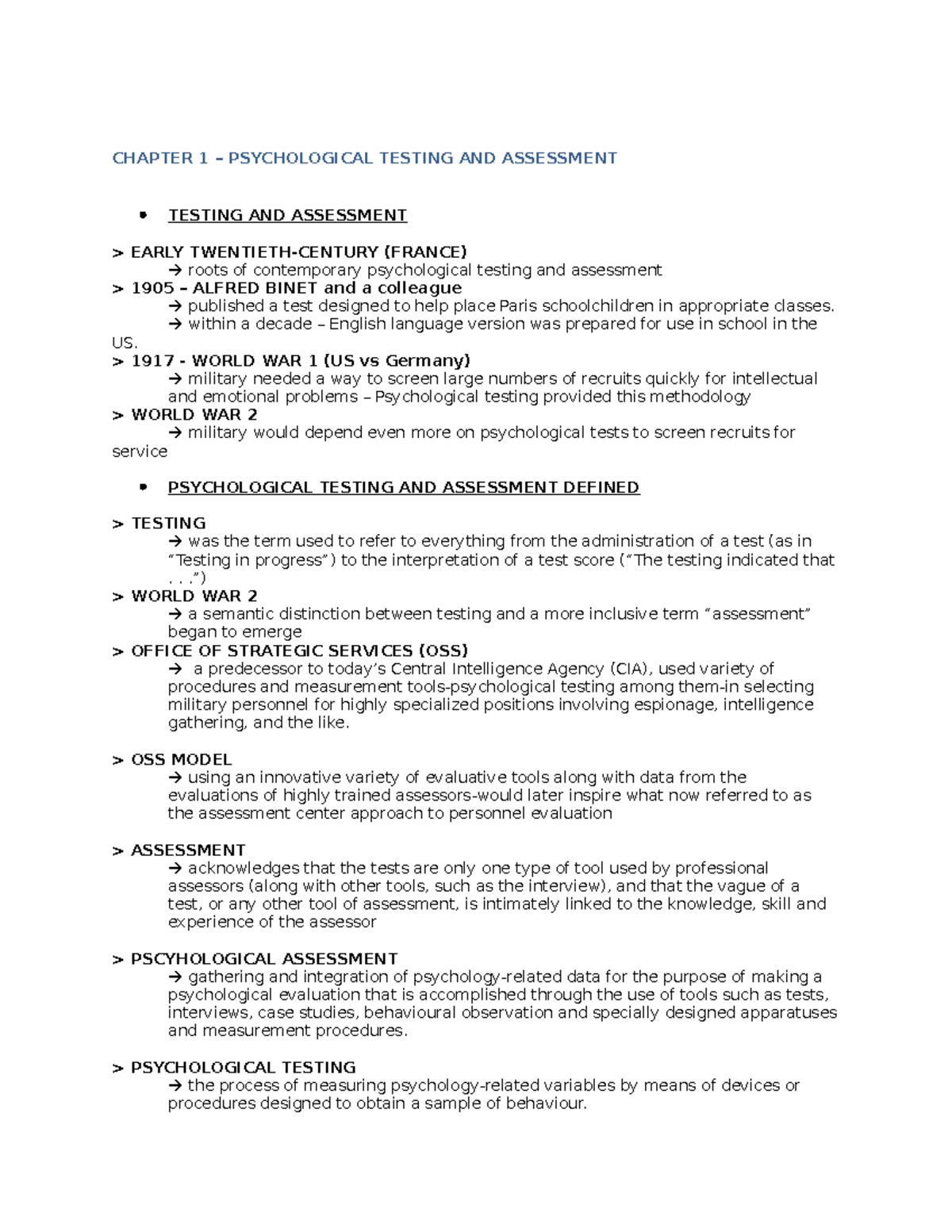 Chapter 1 Psychological Testing AND Assessment ( Cohen) - StuDocu