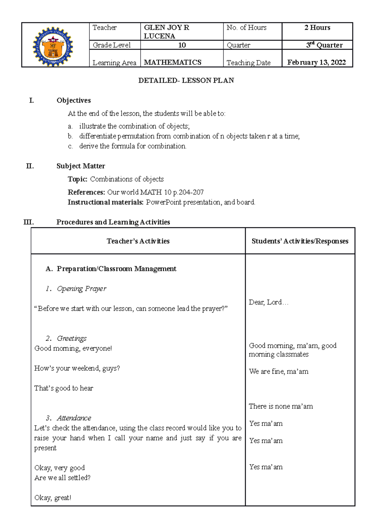 Illustrating the combination of object DLP - LUCENA Grade Level 10 ...