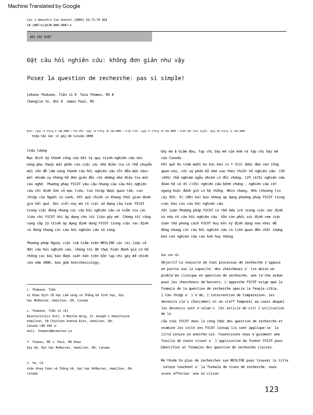 Thabane 2008 Article Posing The Research Question Not So - BÀI ĐẶC BIỆT ...