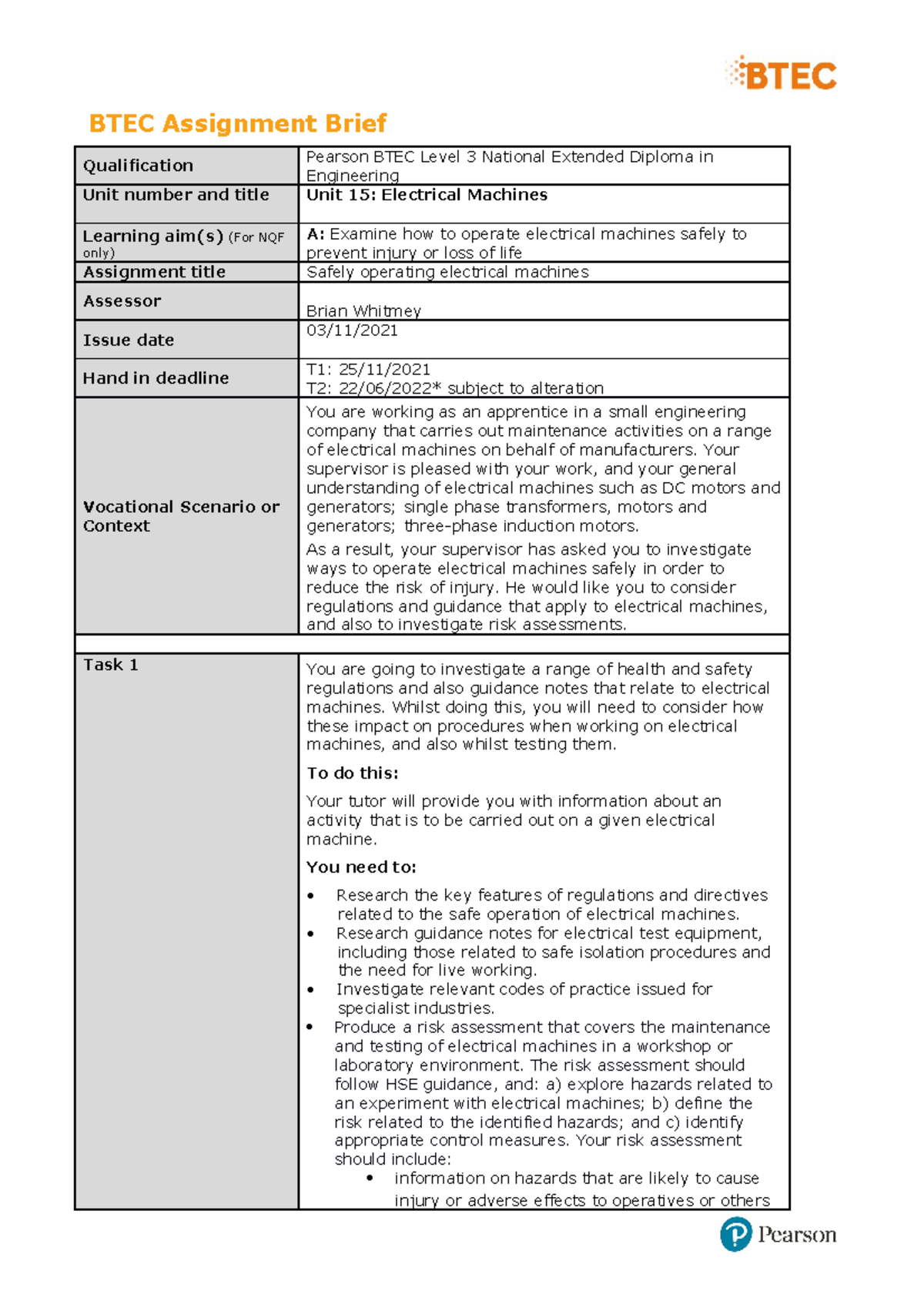 U15-Assig A-Brief - Assignment brief - BTEC Assignment Brief ...