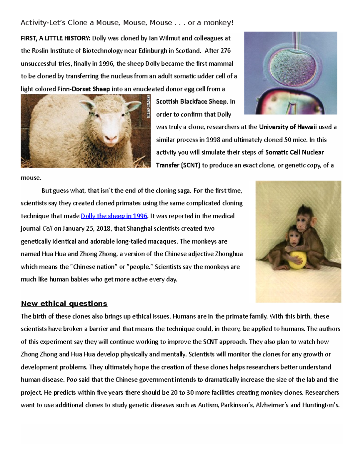 ActivityLets Clone a Mouse SP 2018 ActivityLet’s Clone a Mouse